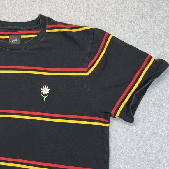 Vans Sunflower Stripe T-Shirt Womens Large Black Red Yel Embroidered VN0A4PPNKCZ - Picture 7 of 15